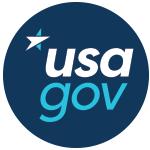 Logo for the USA.gov website, a round blue circle with the site name on it