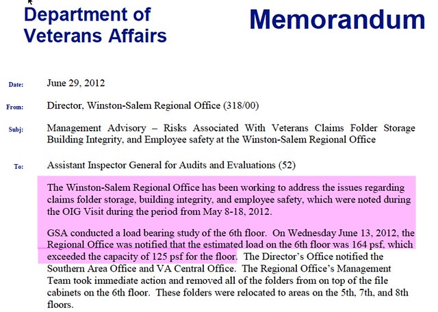 Veterans Administration Memo on File Folders