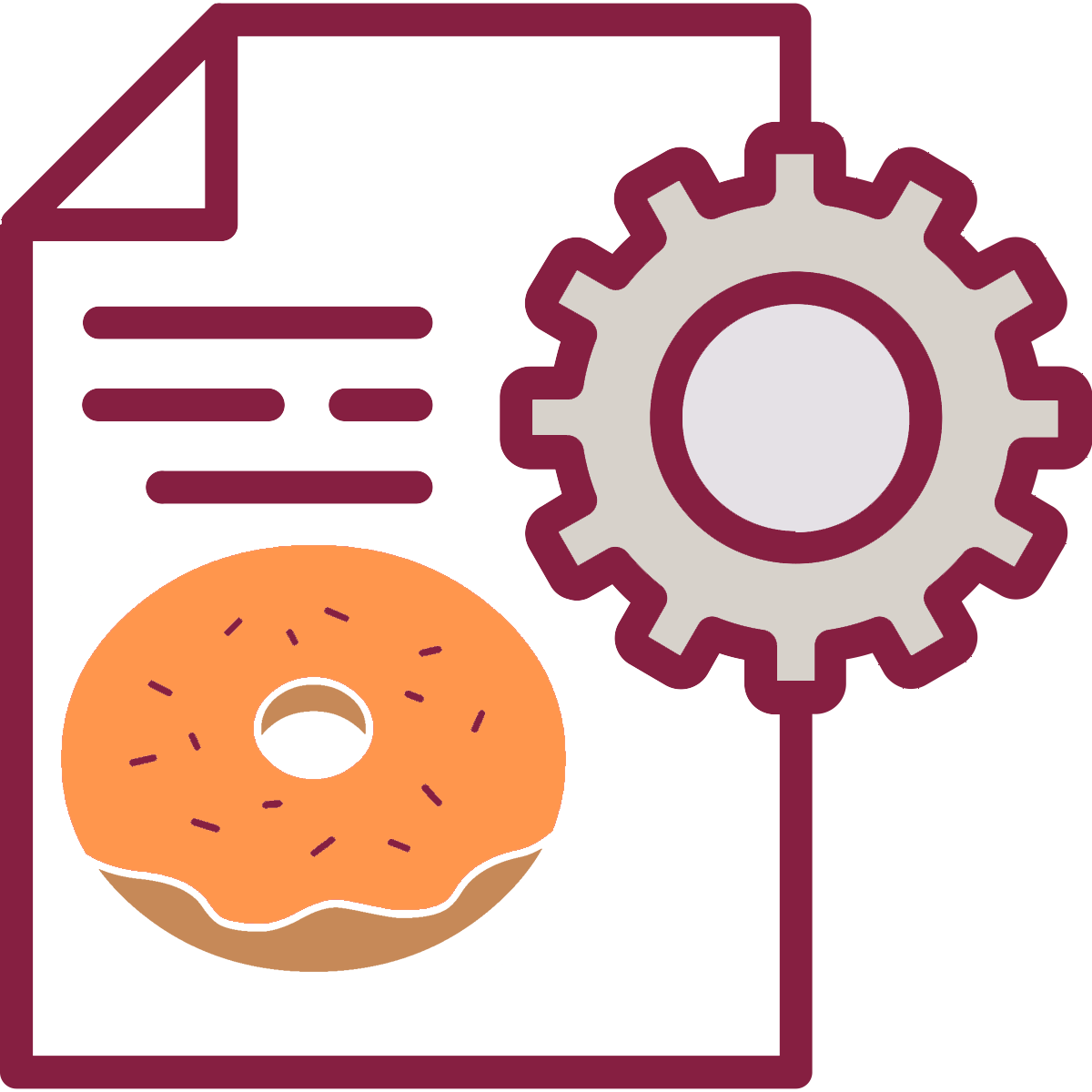 A proposal document showing a graphic of an orange-frosted donut with maroon sprinkles