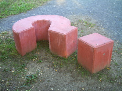 Sculpture in a park, in the shape of a question mark