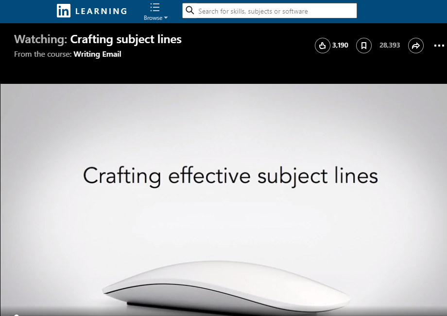 Screenshot of LinkedIn Learning video Crafting Strong Subject Lines