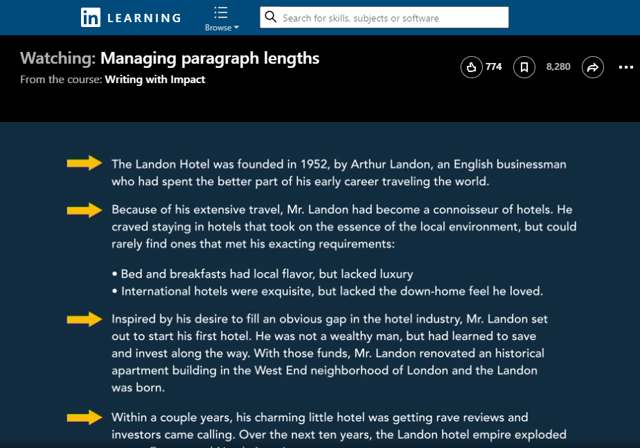 Screenshot of the Managing Paragraph Lengths video